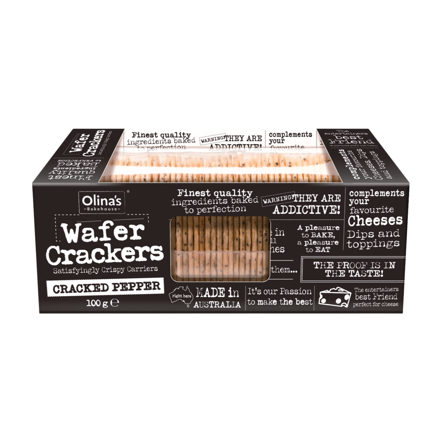 Olina's Bakehouse Cracked Black Pepper Wafer Crackers (100g) Olina's Bakehouse